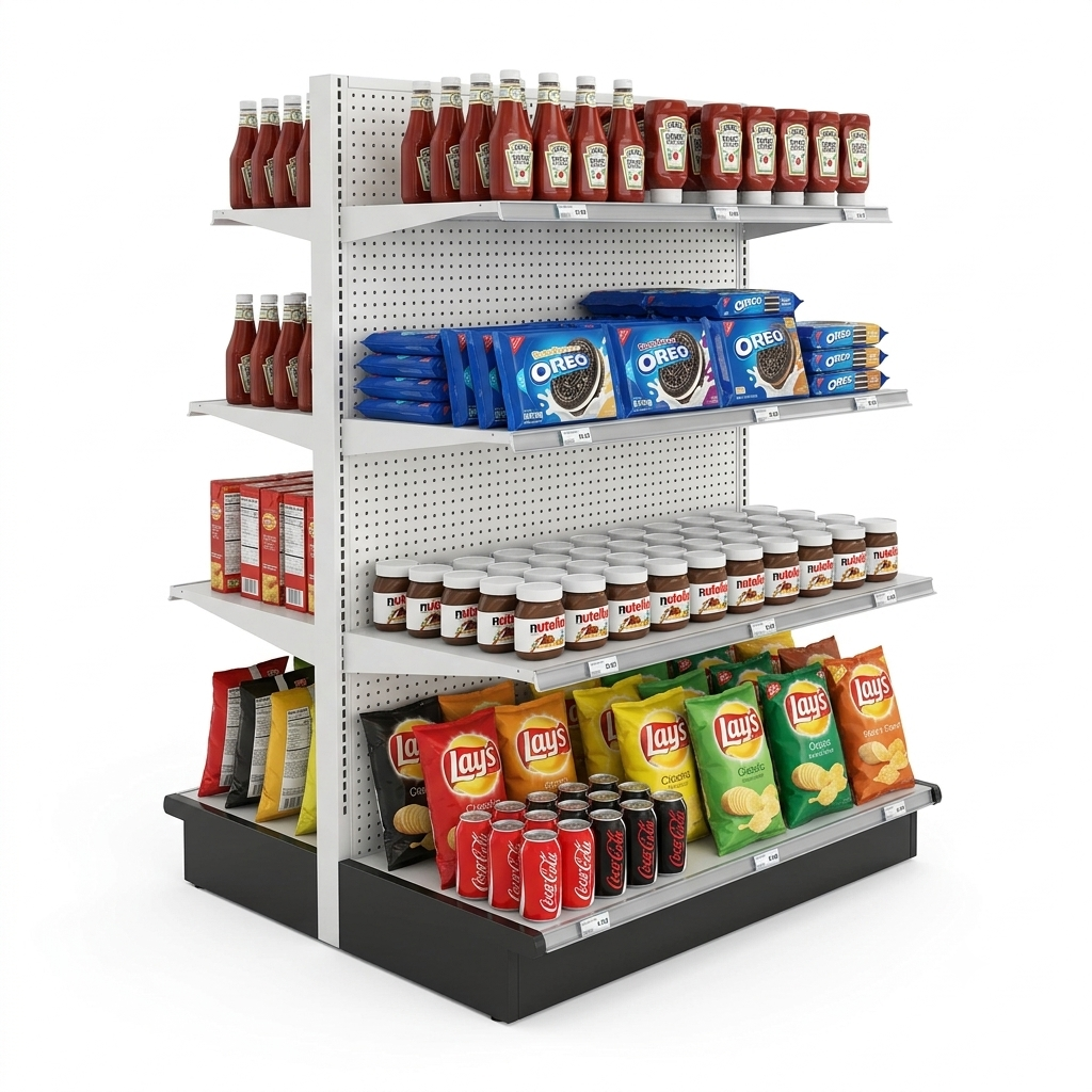 Metal gondola shelving display